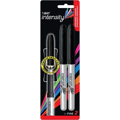 Marqueurs permanents noirs BIC Intensity, pointe fine, paquet de 2 marqueurs noirs avec grip anti-dérapant pour le confort et le contrôle Paquet de 2