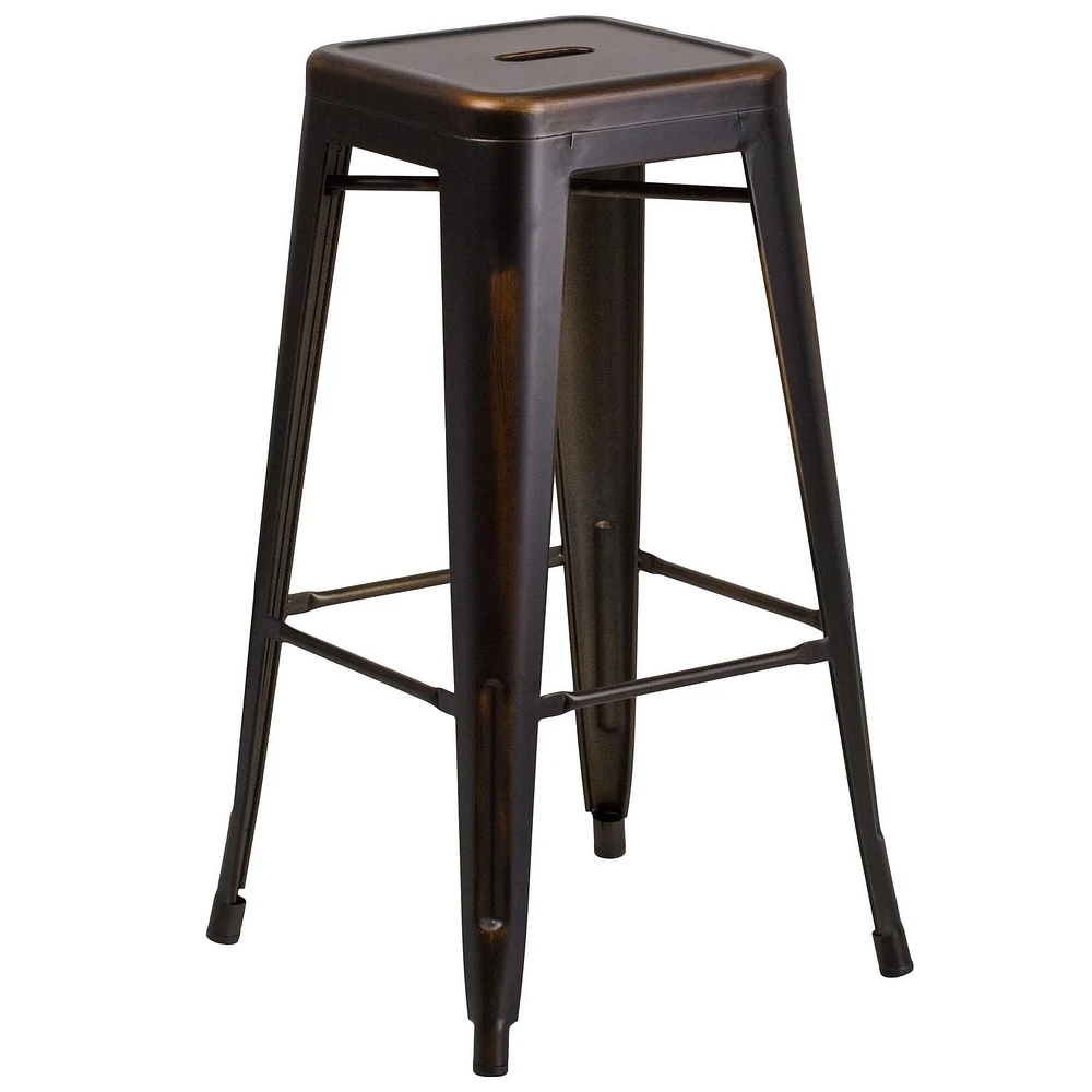 30'' High Backless Distressed Copper Metal Indoor-Outdoor Barstool