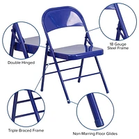 HERCULES COLORBURST Series Cobalt Blue Triple Braced & Double-Hinged Metal Folding Chair