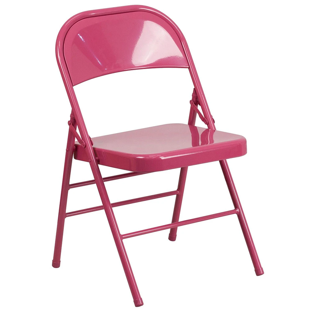 HERCULES COLORBURST Series Shockingly Fuchsia Triple Braced & Double-Hinged Metal Folding Chair