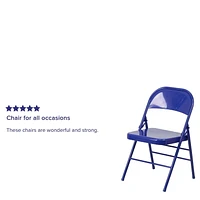 HERCULES COLORBURST Series Cobalt Blue Triple Braced & Double-Hinged Metal Folding Chair