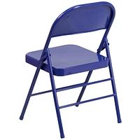 HERCULES COLORBURST Series Cobalt Blue Triple Braced & Double-Hinged Metal Folding Chair