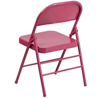 HERCULES COLORBURST Series Shockingly Fuchsia Triple Braced & Double-Hinged Metal Folding Chair