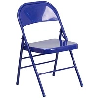 HERCULES COLORBURST Series Cobalt Blue Triple Braced & Double-Hinged Metal Folding Chair