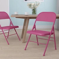 HERCULES COLORBURST Series Shockingly Fuchsia Triple Braced & Double-Hinged Metal Folding Chair