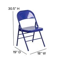 HERCULES COLORBURST Series Cobalt Blue Triple Braced & Double-Hinged Metal Folding Chair