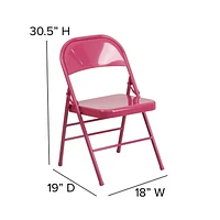 HERCULES COLORBURST Series Shockingly Fuchsia Triple Braced & Double-Hinged Metal Folding Chair