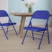 HERCULES COLORBURST Series Cobalt Blue Triple Braced & Double-Hinged Metal Folding Chair