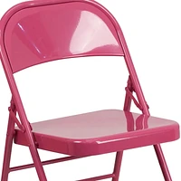 HERCULES COLORBURST Series Shockingly Fuchsia Triple Braced & Double-Hinged Metal Folding Chair