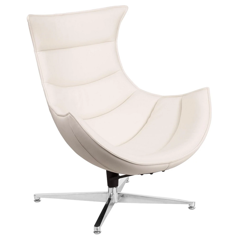 Melrose White Leather Swivel Cocoon Chair