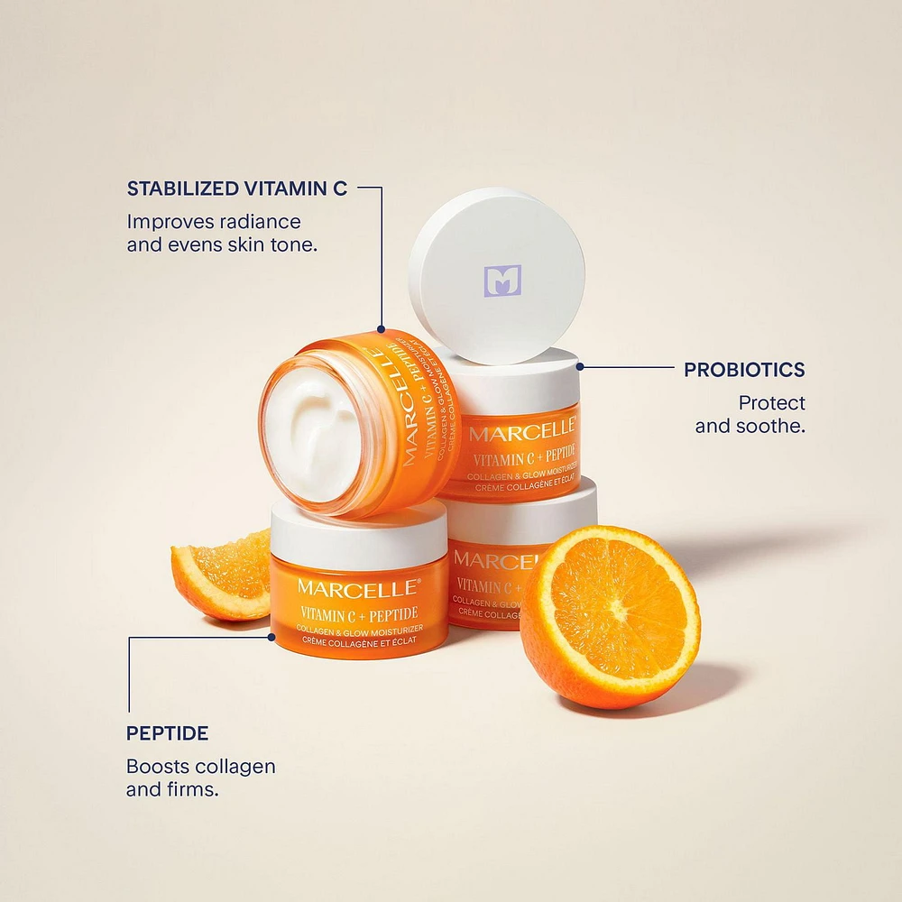 Marcelle Vitamin C + Peptide Collagen & Glow Day & Night Moisturizer, Brightening & Smoothing, 50 mL