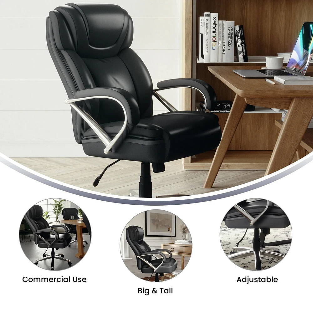 HERCULES Series Big & Tall 500 lb. Rated Black Leather Executive Swivel Chair with Extra Wide Seat