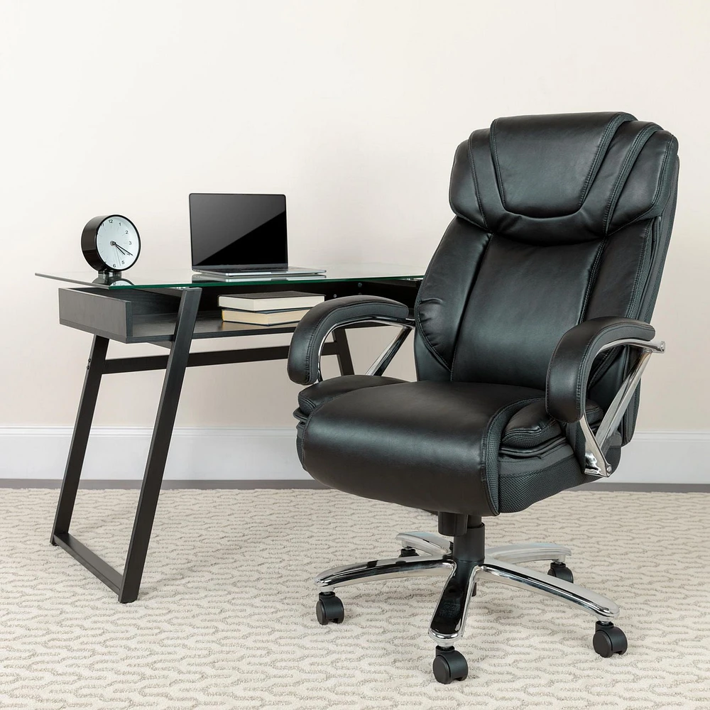 HERCULES Series Big & Tall 500 lb. Rated Black Leather Executive Swivel Chair with Extra Wide Seat