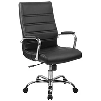 High Back Black Leather Executive Swivel Chair with Chrome Base and Arms