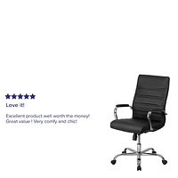 High Back Black Leather Executive Swivel Chair with Chrome Base and Arms