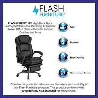 High Back Black Leather Executive Reclining Ergonomic Swivel Office Chair with Outer Lumbar Cushion and Arms