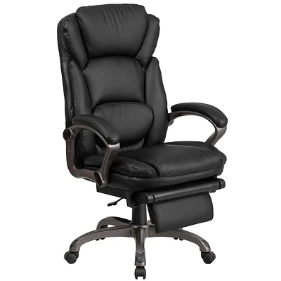 High Back Black Leather Executive Reclining Ergonomic Swivel Office Chair with Outer Lumbar Cushion and Arms