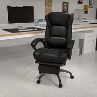 High Back Black Leather Executive Reclining Ergonomic Swivel Office Chair with Outer Lumbar Cushion and Arms