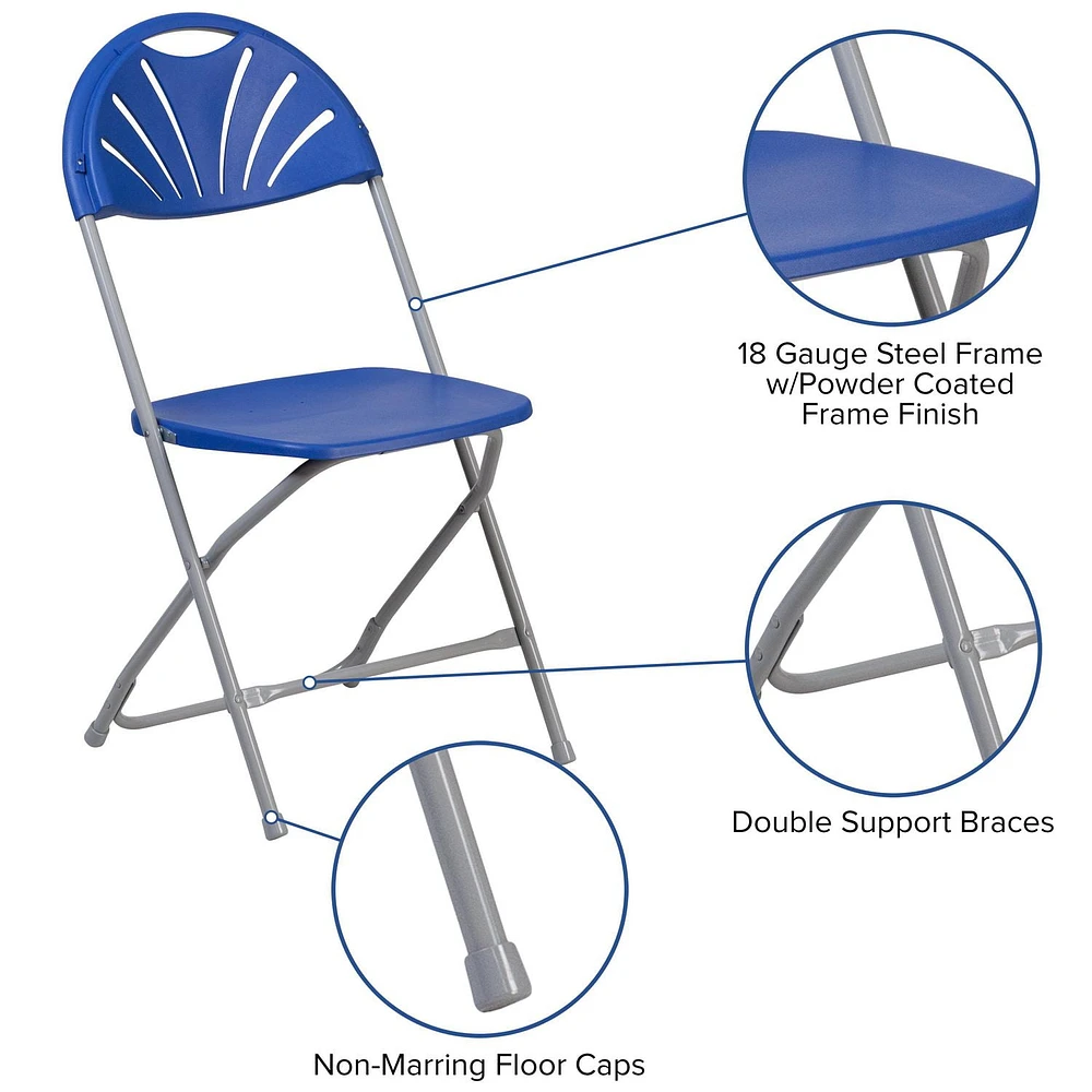 HERCULES Series 650 lb. Capacity Black Plastic Fan Back Folding Chair