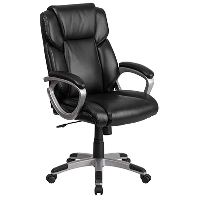 Mid-Back Black Leather Executive Swivel Chair with Padded Arms