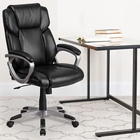 Mid-Back Black Leather Executive Swivel Chair with Padded Arms