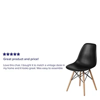 Elon Series Black Plastic Chair with Wooden Legs