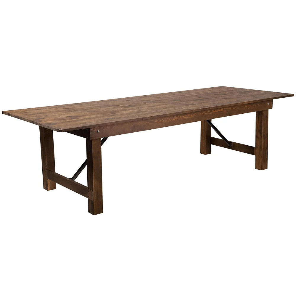 HERCULES Series 9' x 40" Rectangular Antique Rustic Solid Pine Folding Farm Table