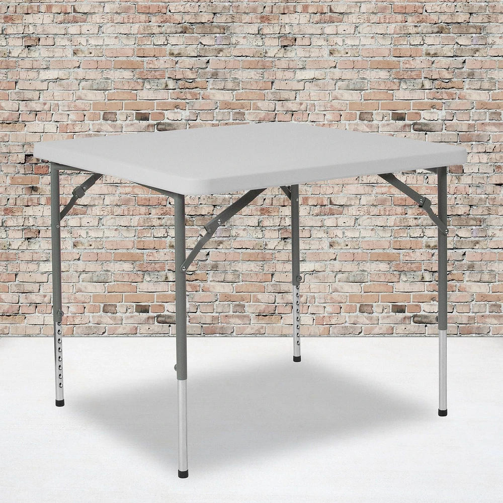 34'' Square Height Adjustable Granite White Plastic Folding Table