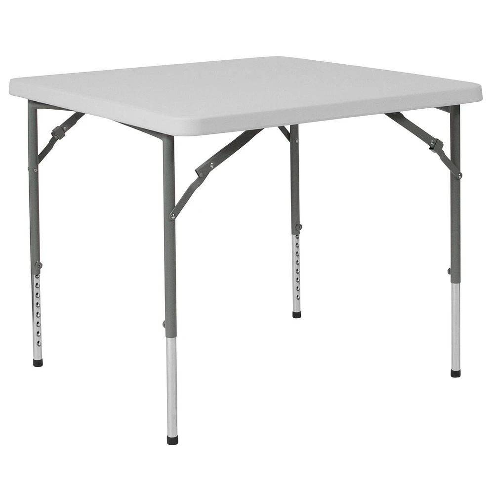 34'' Square Height Adjustable Granite White Plastic Folding Table