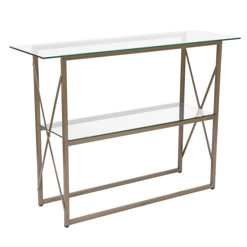 Mar Vista Collection Glass Console Table with Matte Gold Frame