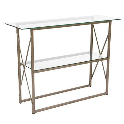 Table console en verre de la collection Mar Vista avec cadre doré mat