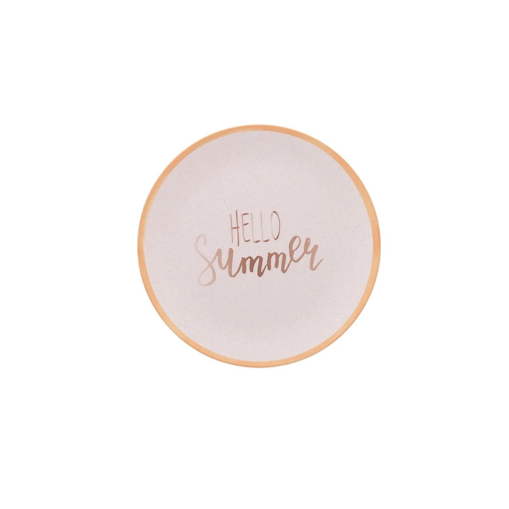 Home Trends Bamboo Melamine 7 inch appetizer plate, yellow "Hello Summer"