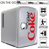 Coca-Cola Diet Coke Mini réfrigérateur 4 L, réfrigérateur compact portable 6 canettes pour voyage, maison, bureau - Gris