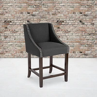 Carmel Series 24" High Transitional Walnut Counter Height Stool with Accent Nail Trim in Charcoal Fabric