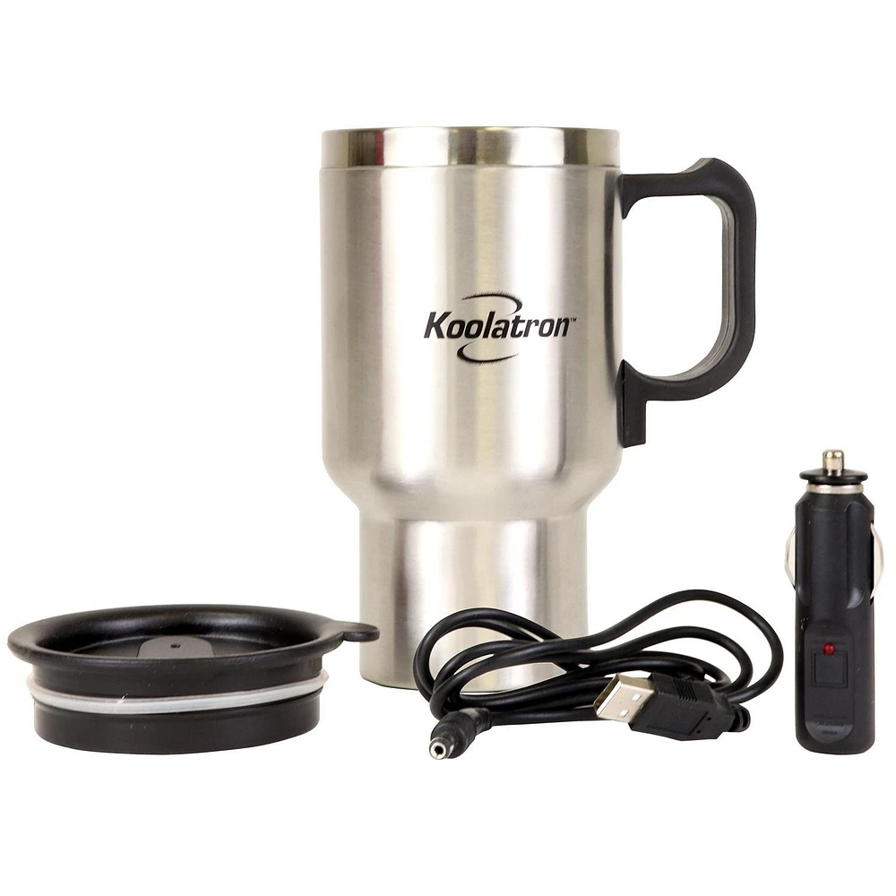 Koolatron 12 Volt/USB Electric Travel Mug (Silver)