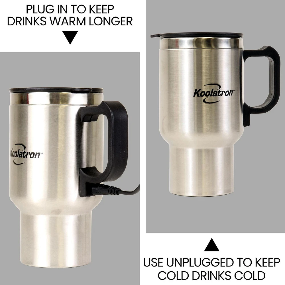 Koolatron 12 Volt/USB Electric Travel Mug (Silver)