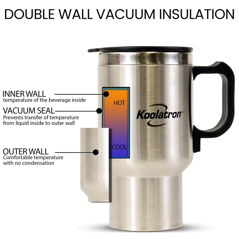 Koolatron 12 Volt/USB Electric Travel Mug (Silver)