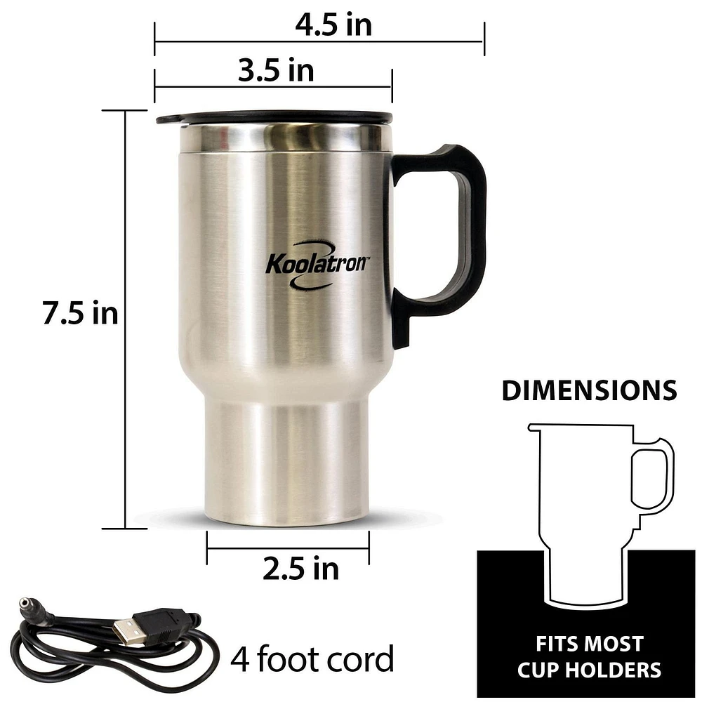 Koolatron 12 Volt/USB Electric Travel Mug (Silver)