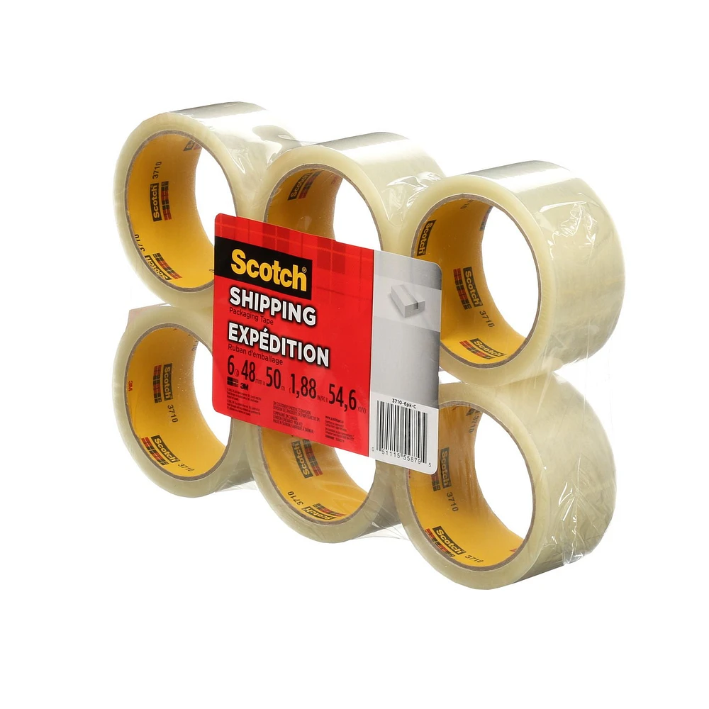 Scotch® Shipping Packaging Tape 3710, 1.88 in x 54.6 yd (48 mm x 50 m), 6 per pack