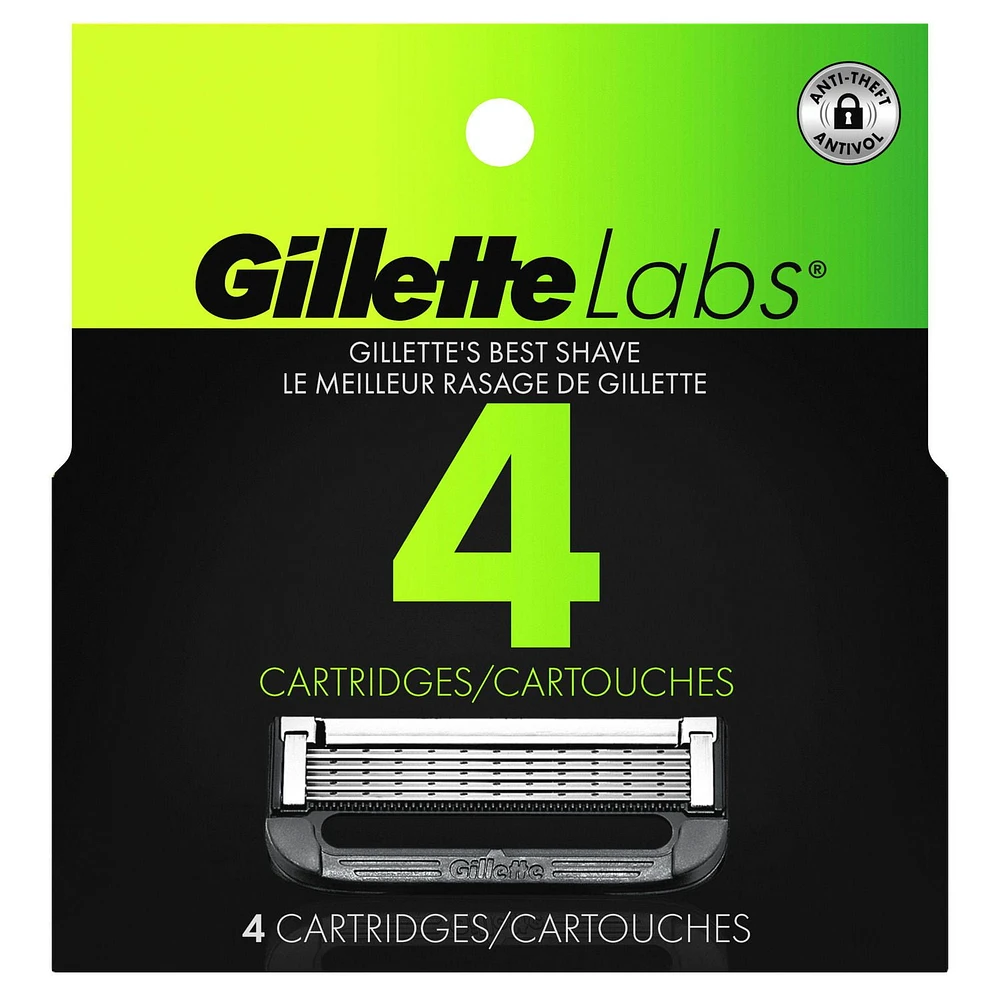 Cartouches de rechange Gillette Labs de rasoir, cartouches de rechange pour hommes compatibles avec le rasoir Gillette Labs avec barre exfoliante et avec le rasoir chauffant 4 cartouches