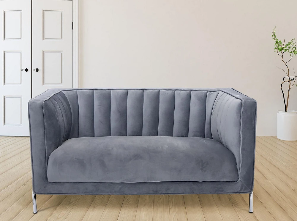 K-Living Arthur Velvet Suede Fabric Love Seat with Metal Legs in Grey