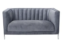 K-Living Arthur Velvet Suede Fabric Love Seat with Metal Legs in Grey