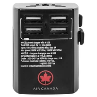 Air Canada Universal Travel Adapter with 4 USB Ports, 4 USB ports