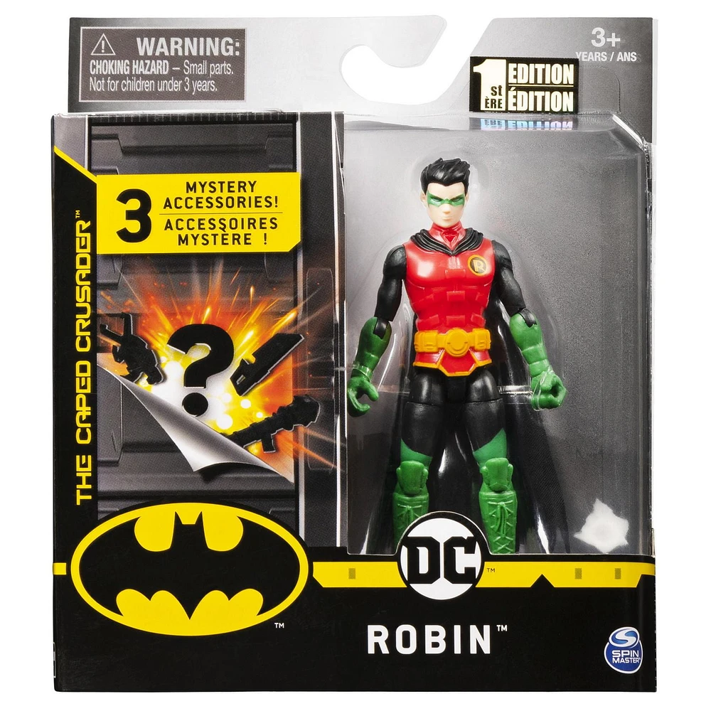 BATMAN, 4-Inch ROBIN Action Figure with 3 Mystery Accessories, Mission 2