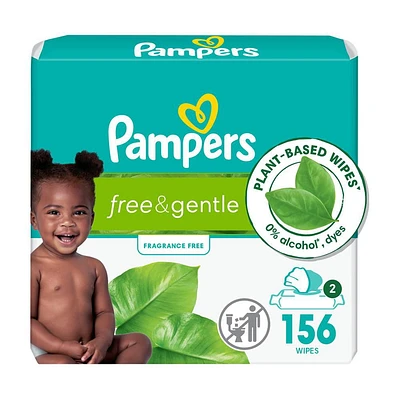 Lingettes pour bébés Pampers Free & Gentle 100% à base de plantes, non parfumées lingettes 156 & 468CT
