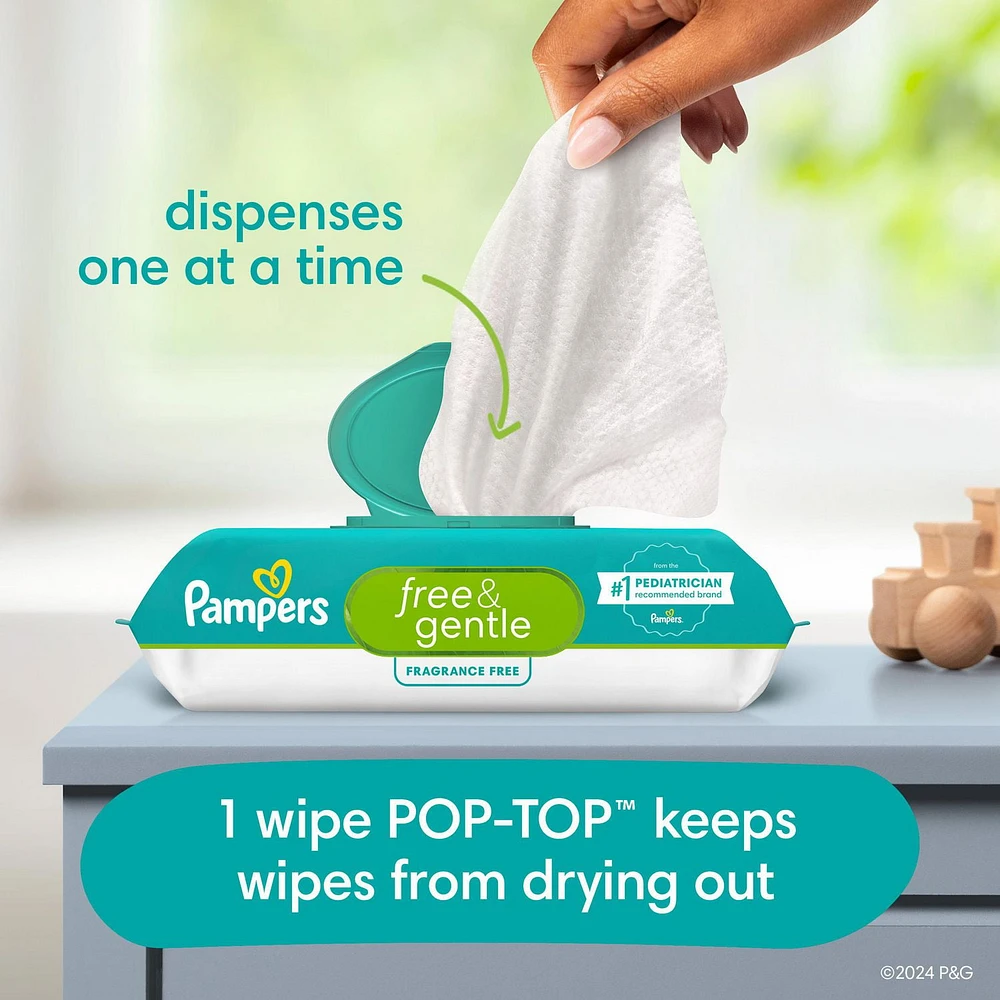 Lingettes pour bébés Pampers Free & Gentle 100% à base de plantes, non parfumées lingettes 156 & 468CT