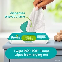 Lingettes pour bébés Pampers Free & Gentle 100% à base de plantes, non parfumées lingettes 156 & 468CT