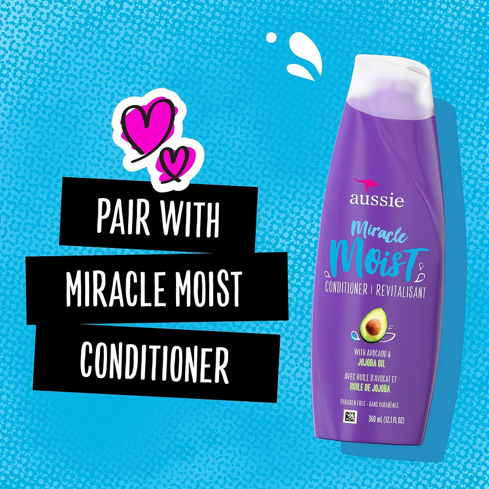 Aussie Miracle Moist with Avocado & Jojoba Oil, Paraben Free Shampoo, 360 mL