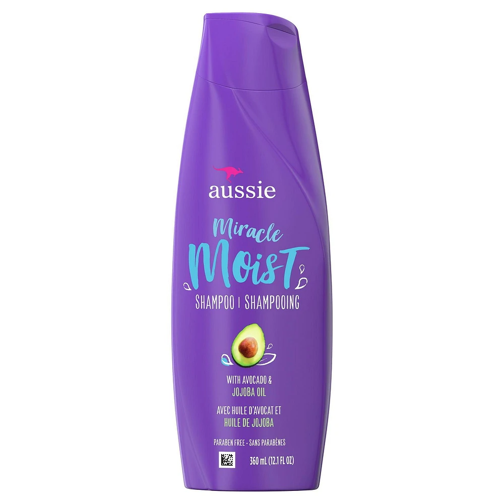 Aussie Miracle Moist with Avocado & Jojoba Oil, Paraben Free Shampoo, 360 mL