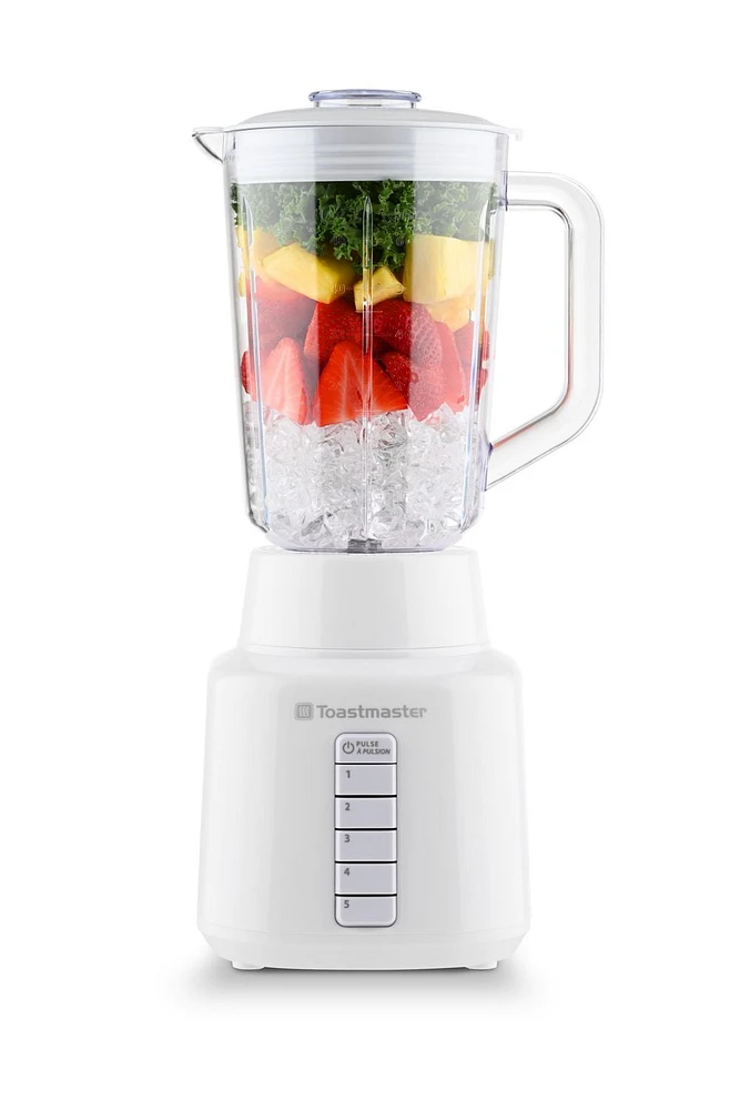 Toastmaster 6 Speed Blender, White, Plastic Jar, 48 ounce, BPA free